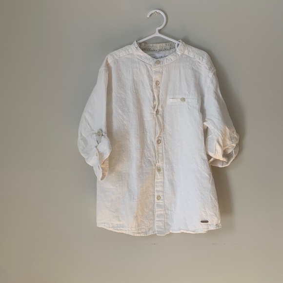 ZARA Kids Size 8 138cm Linen Blend White Button Down Shirt - Picture 2 of 8
